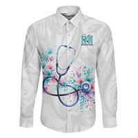 New Zealand Nurses RN Personalised Family Matching Long Sleeve Bodycon Dress and Hawaiian Shirt Stethoscope Floral Maori Motif LT9 Dad's Shirt - Long Sleeve White - Polynesian Pride