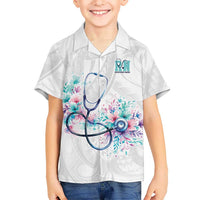 New Zealand Nurses RN Personalised Kid Hawaiian Shirt Stethoscope Floral Maori Motif LT9 Kid White - Polynesian Pride