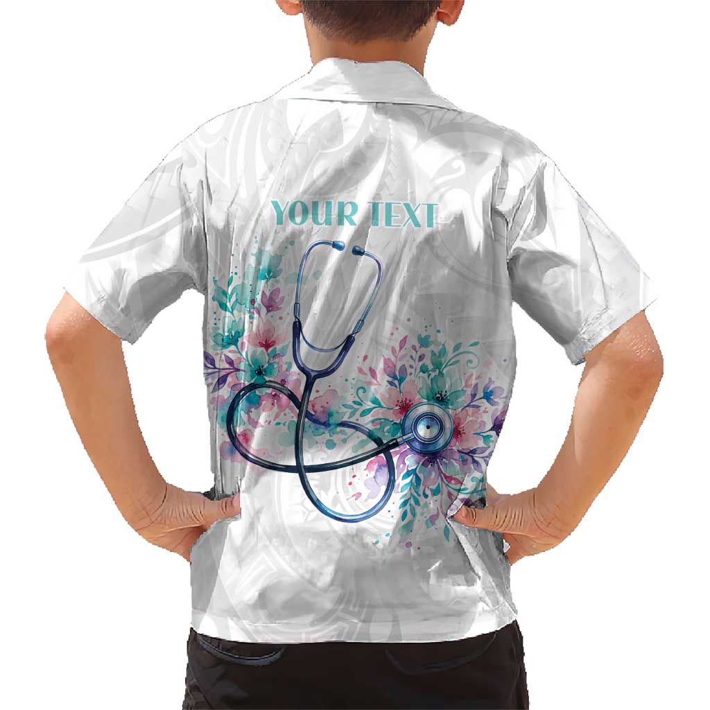 New Zealand Nurses RN Personalised Kid Hawaiian Shirt Stethoscope Floral Maori Motif LT9 - Polynesian Pride