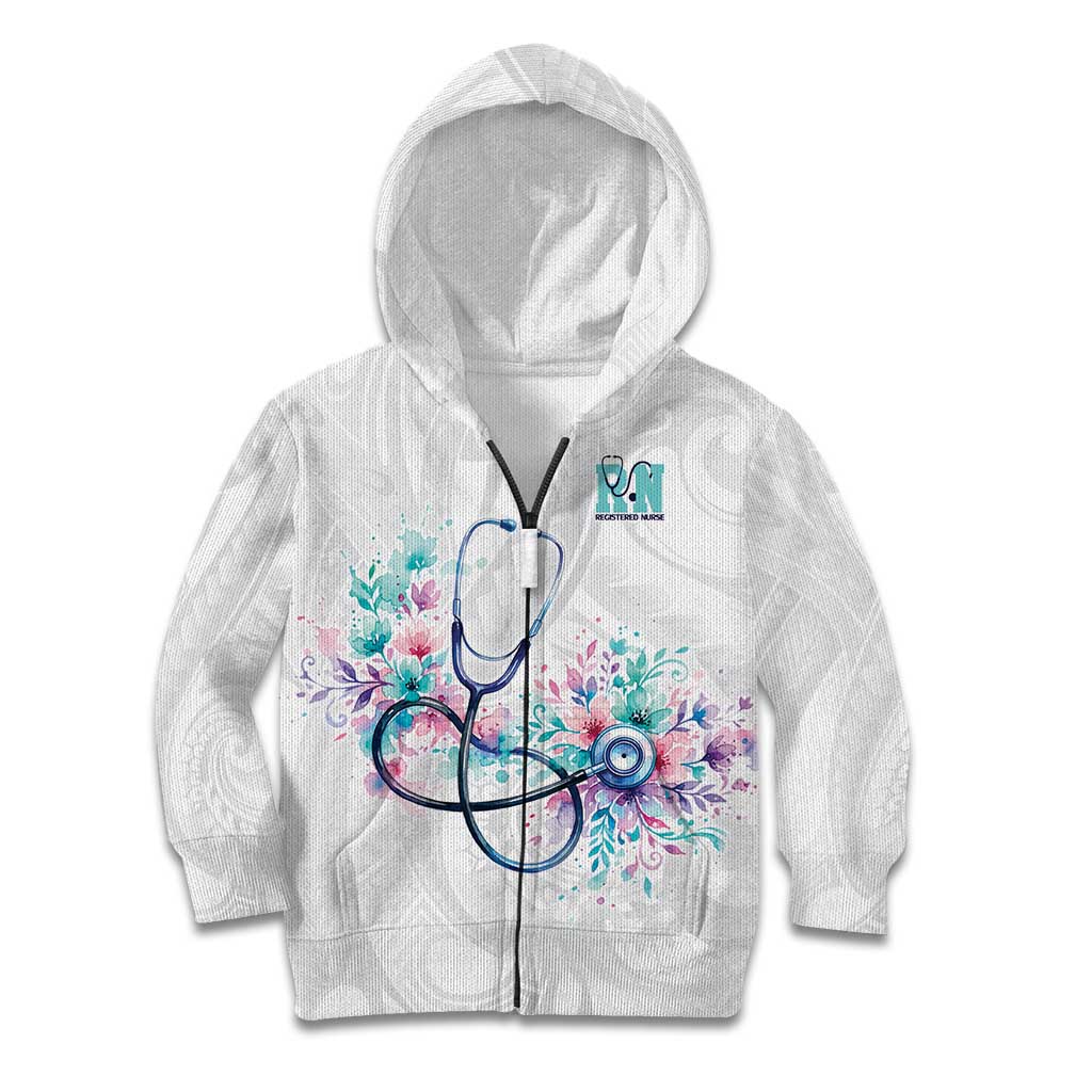New Zealand Nurses RN Personalised Kid Hoodie Stethoscope Floral Maori Motif