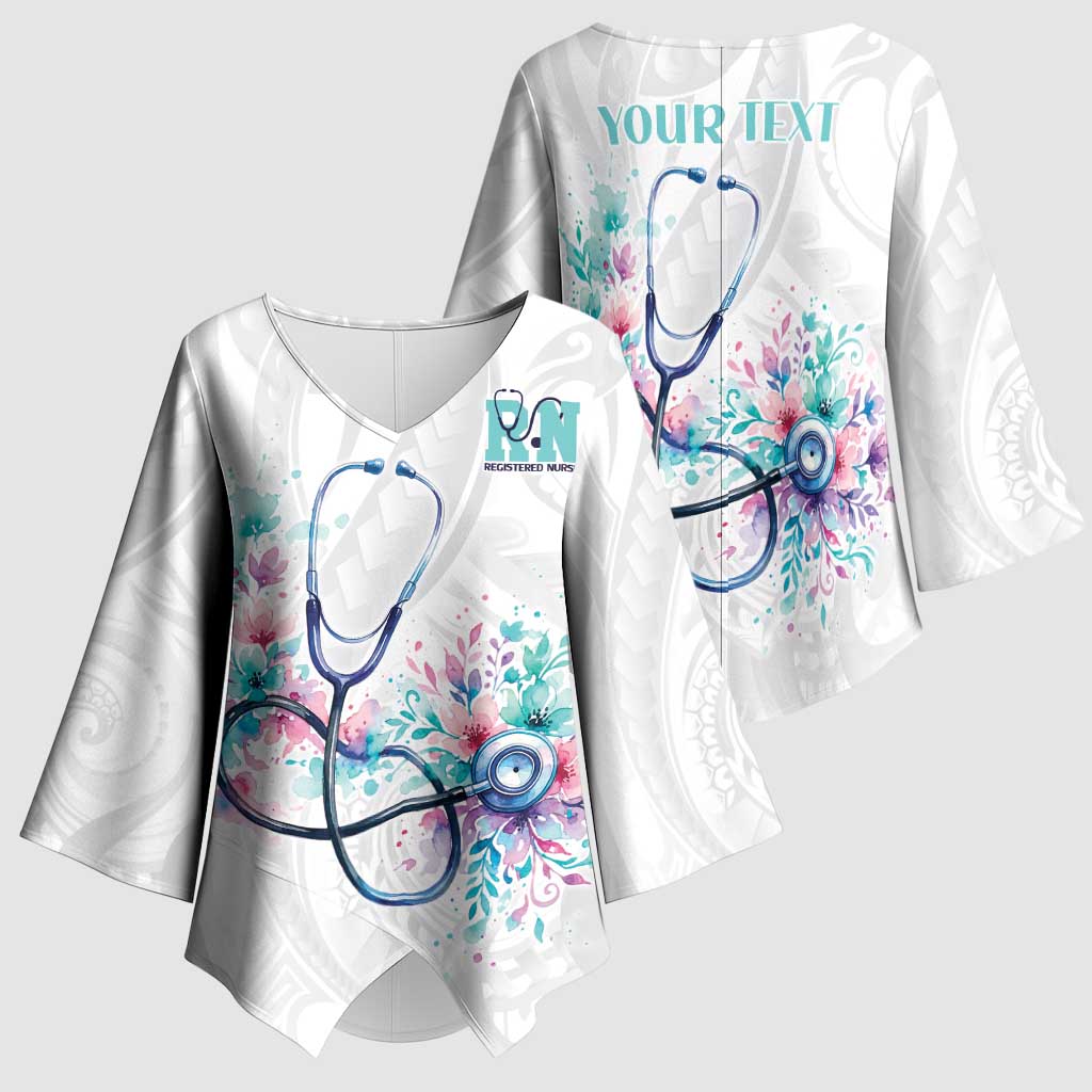 New Zealand Nurses RN Personalised Kimono Sleeve Blouse Stethoscope Floral Maori Motif