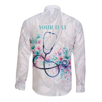 New Zealand Nurses RN Personalised Long Sleeve Button Shirt Stethoscope Floral Maori Motif