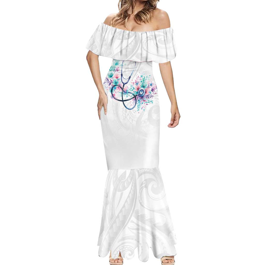 New Zealand Nurses RN Personalised Mermaid Dress Stethoscope Floral Maori Motif LT9 - Polynesian Pride