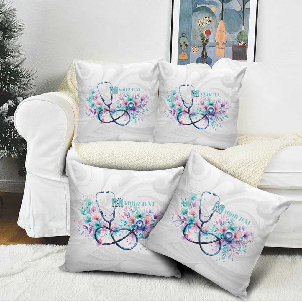 New Zealand Nurses RN Personalised Pillow Cover Stethoscope Floral Maori Motif