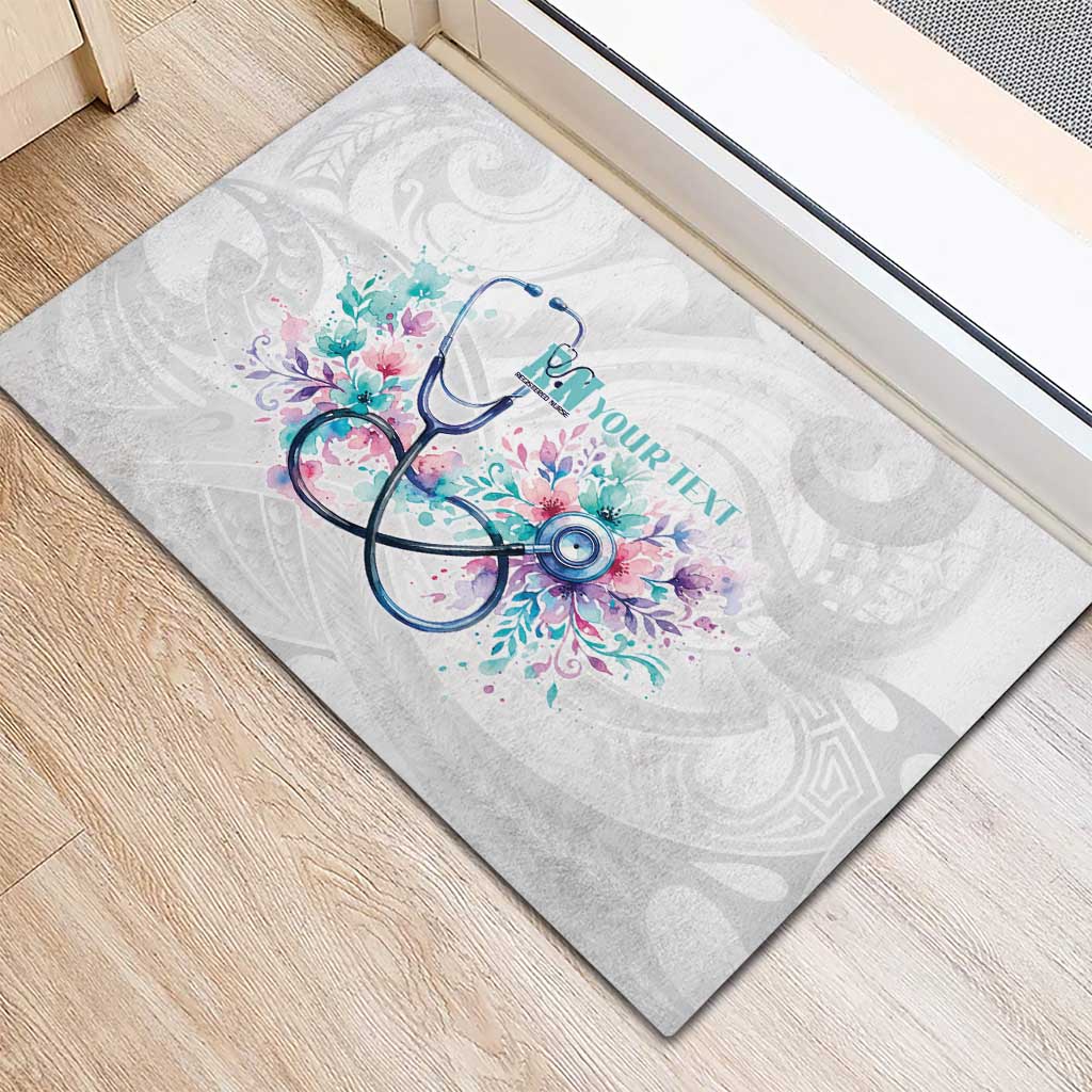 New Zealand Nurses RN Personalised Rubber Doormat Stethoscope Floral Maori Motif