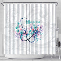 New Zealand Nurses RN Personalised Shower Curtain Stethoscope Floral Maori Motif