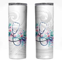 New Zealand Nurses RN Personalised Skinny Tumbler Stethoscope Floral Maori Motif LT9 White - Polynesian Pride