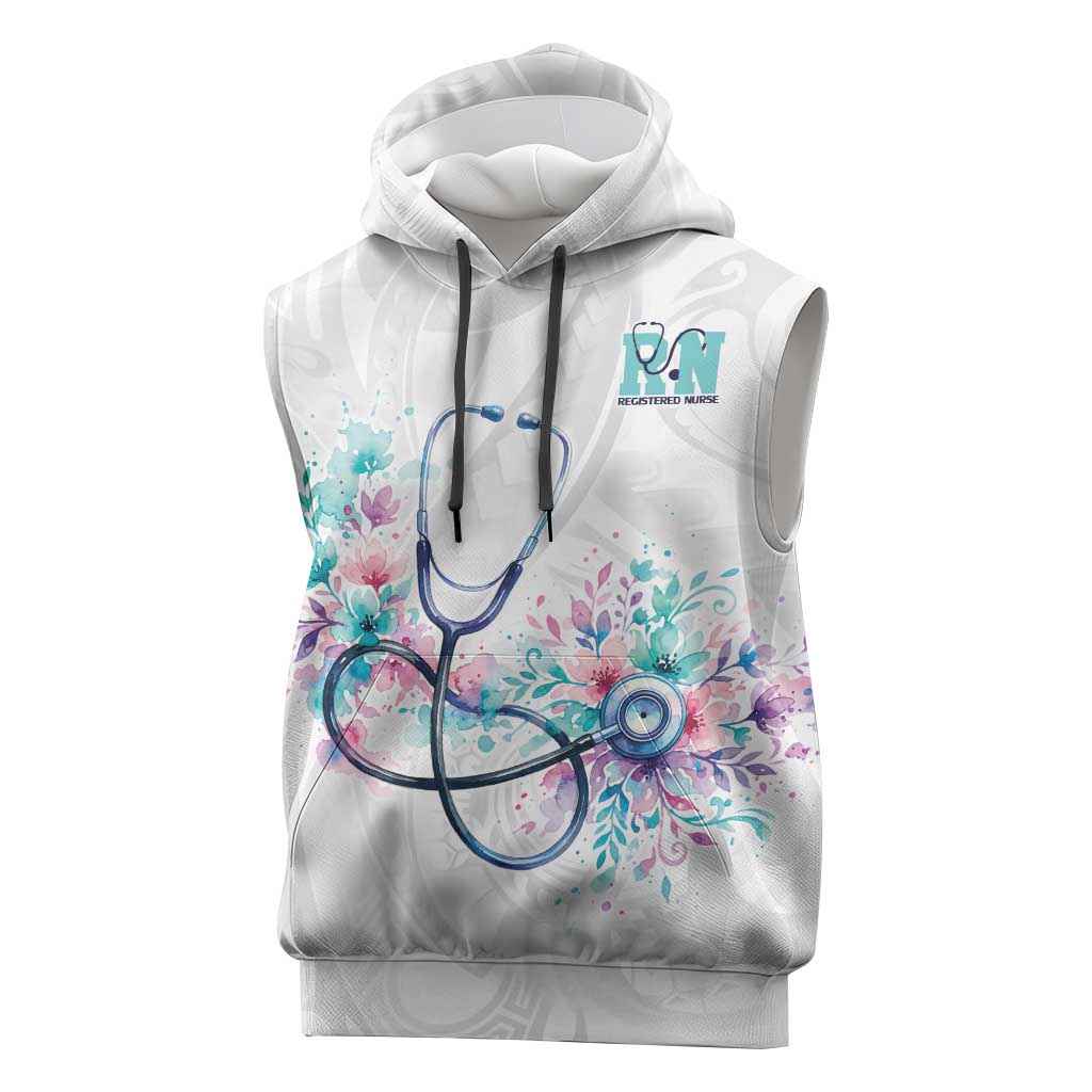 New Zealand Nurses RN Personalised Sleeveless Hoodie Stethoscope Floral Maori Motif