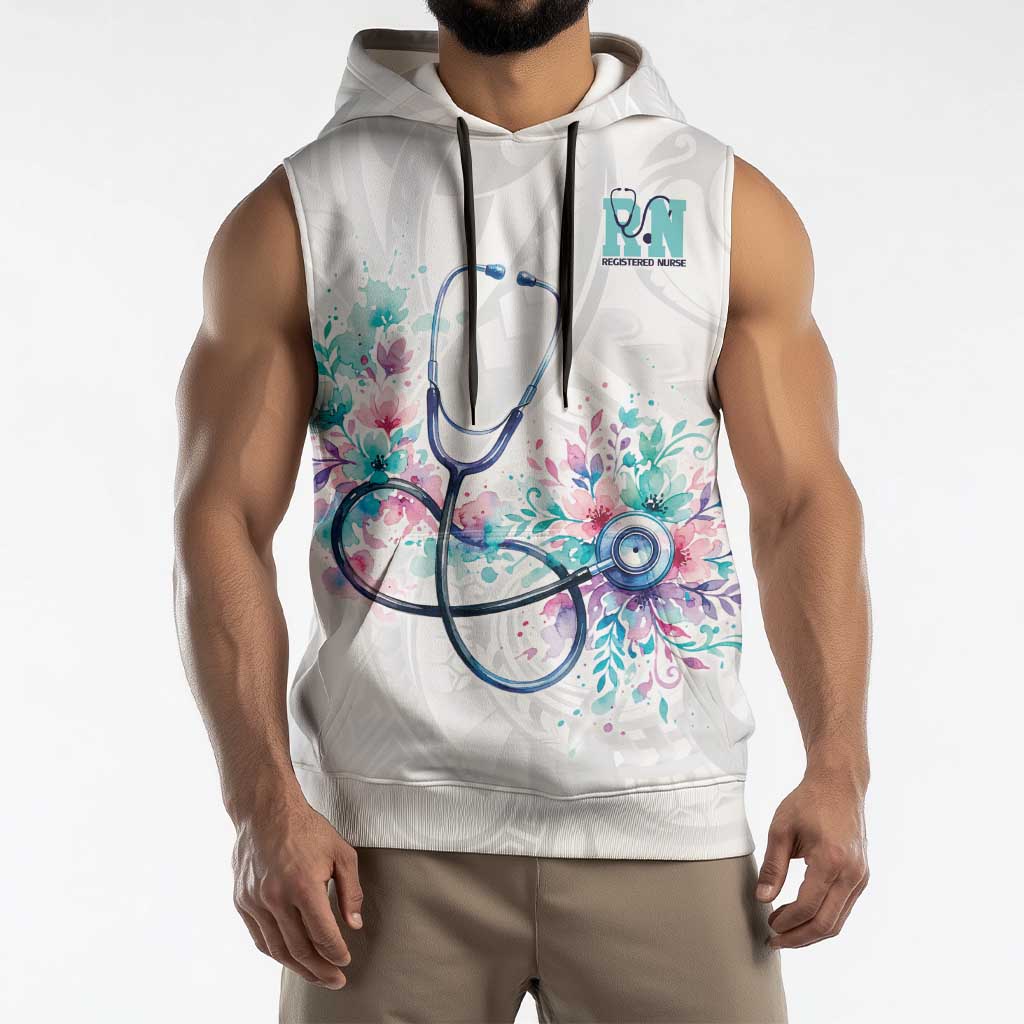 New Zealand Nurses RN Personalised Sleeveless Hoodie Stethoscope Floral Maori Motif