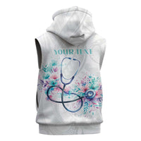 New Zealand Nurses RN Personalised Sleeveless Zip Hoodie Stethoscope Floral Maori Motif