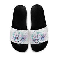 New Zealand Nurses RN Personalised Slide Sandals Stethoscope Floral Maori Motif