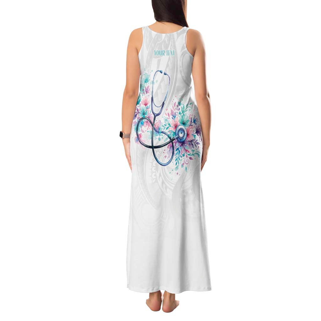 New Zealand Nurses RN Personalised Tank Maxi Dress Stethoscope Floral Maori Motif