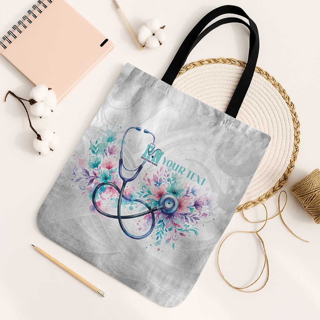 New Zealand Nurses RN Personalised Tote Bag Stethoscope Floral Maori Motif