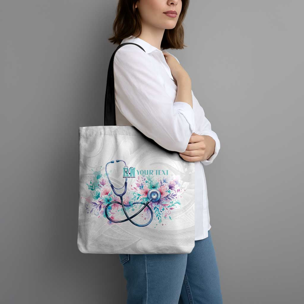 New Zealand Nurses RN Personalised Tote Bag Stethoscope Floral Maori Motif