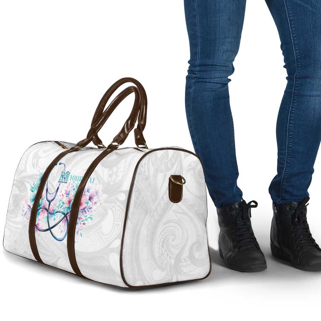 New Zealand Nurses RN Personalised Travel Bag Stethoscope Floral Maori Motif