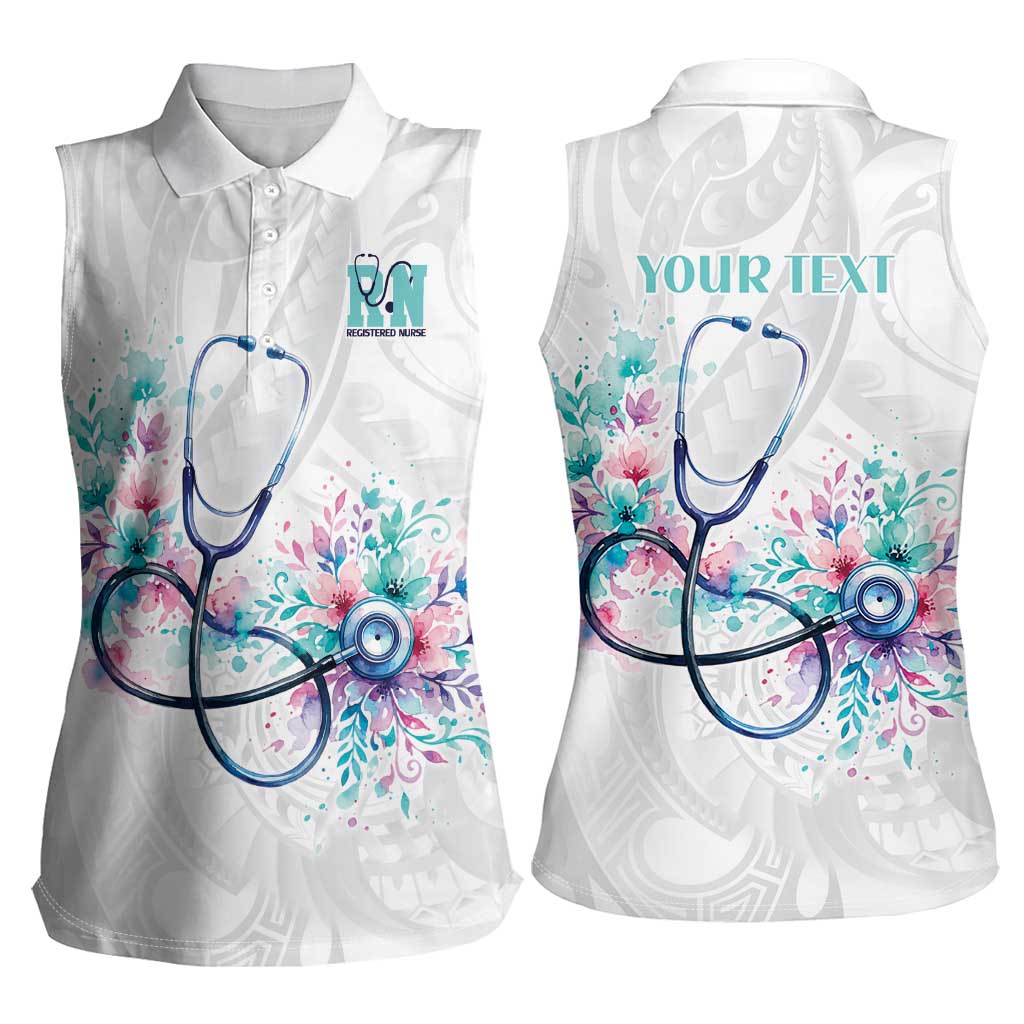 New Zealand Nurses RN Personalised Women Sleeveless Polo Shirt Stethoscope Floral Maori Motif LT9 - Polynesian Pride
