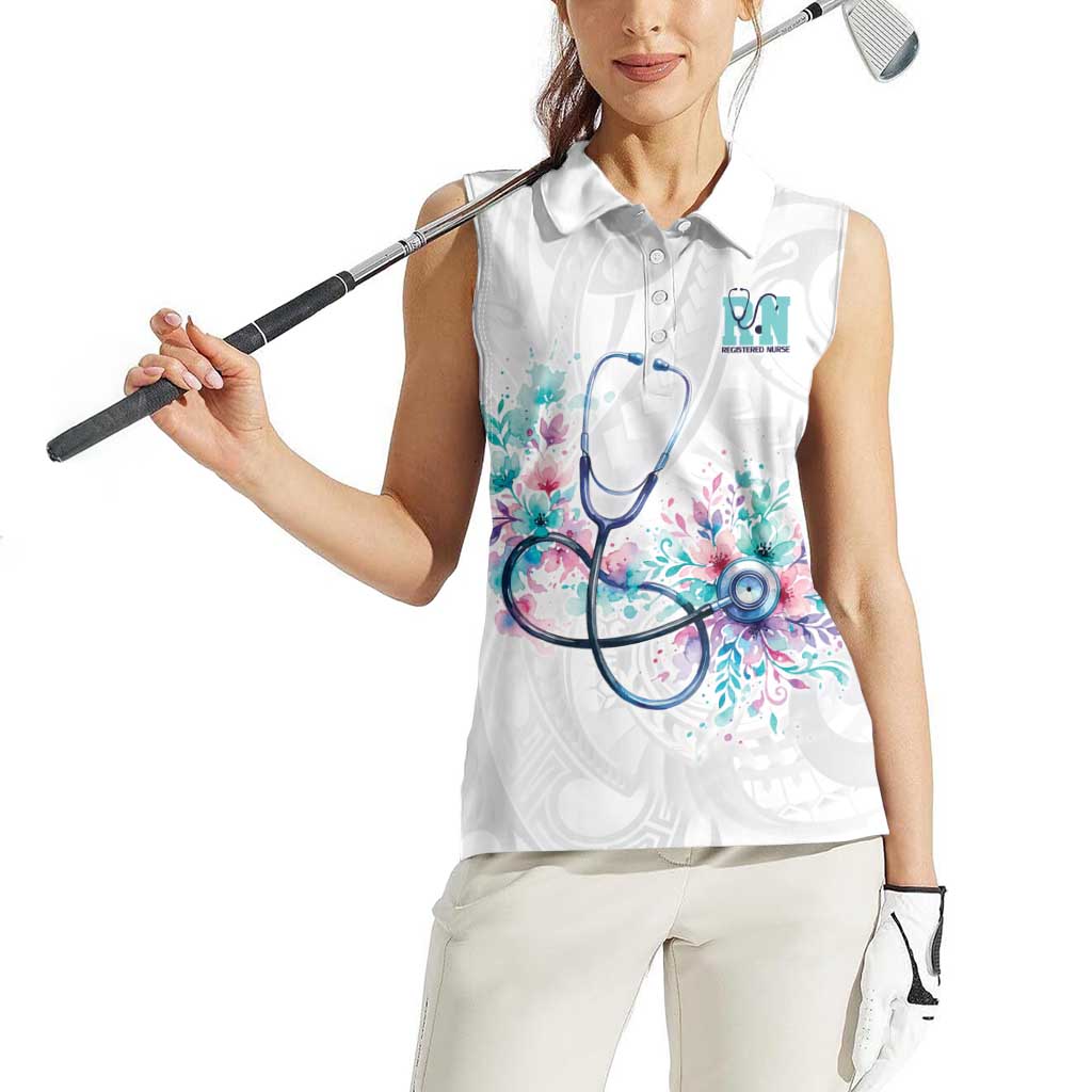 New Zealand Nurses RN Personalised Women Sleeveless Polo Shirt Stethoscope Floral Maori Motif LT9 - Polynesian Pride