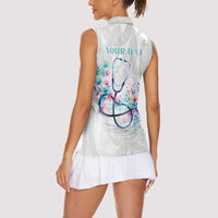 New Zealand Nurses RN Personalised Women Sleeveless Polo Shirt Stethoscope Floral Maori Motif LT9 - Polynesian Pride