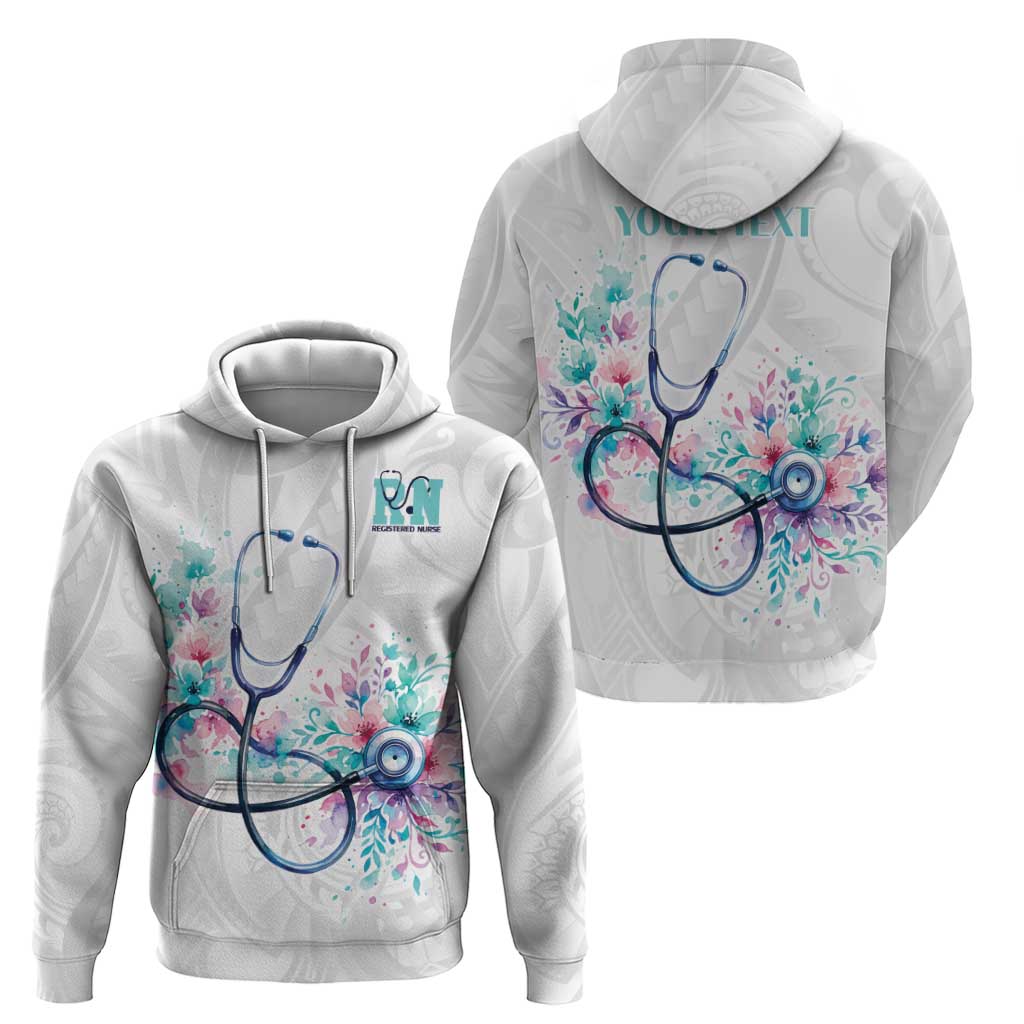 New Zealand Nurses RN Personalised Zip Hoodie Stethoscope Floral Maori Motif