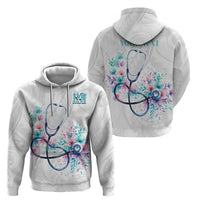 New Zealand Nurses RN Personalised Zip Hoodie Stethoscope Floral Maori Motif