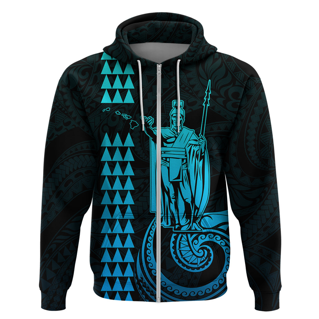 Custom Hawaii Hoodie King Kamehameha Aqua LT9 Zip Hoodie Aqua - Polynesian Pride