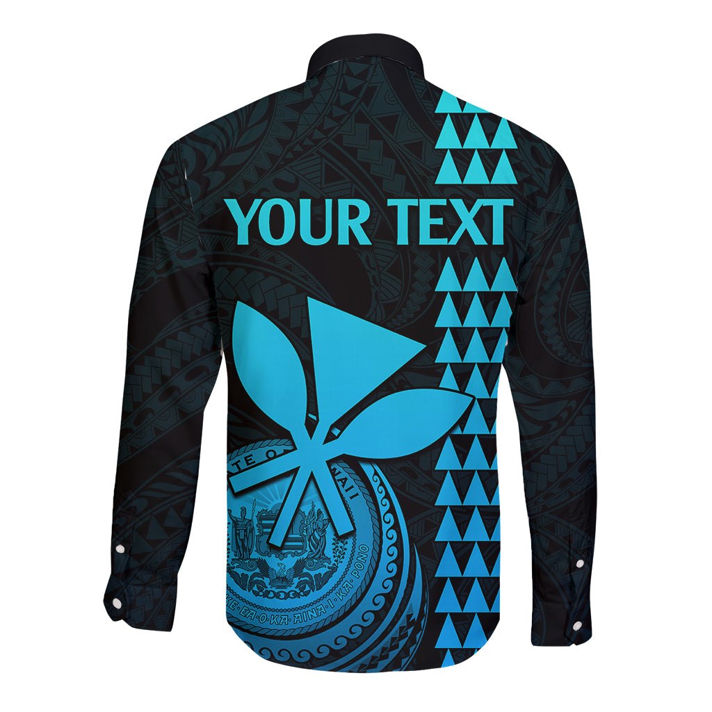 Custom Hawaii Long Sleeve Button Shirt King Kamehameha - Aqua LT9 - Polynesian Pride