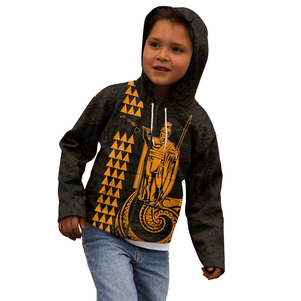 Custom Hawaii Kid Hoodie King Kamehameha - Gold LT9 - Polynesian Pride