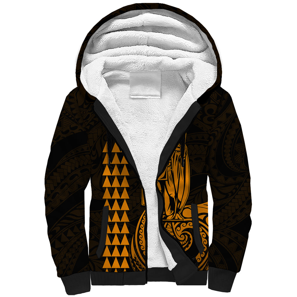 Custom Hawaii Sherpa Hoodie King Kamehameha - Gold LT9 Unisex Gold - Polynesian Pride
