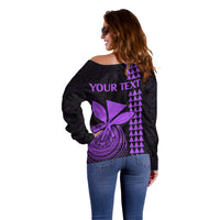 Custom Hawaii Off Shoulder Sweater King Kamehameha - Purple LT9 - Polynesian Pride