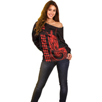 Custom Hawaii Off Shoulder Sweater King Kamehameha - Red LT9 - Polynesian Pride