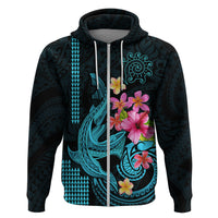 Custom Polynesian Hoodie Hawaiian Warriors with Tribal Shark Tattoos Blue LT9 Zip Hoodie Blue - Polynesian Pride