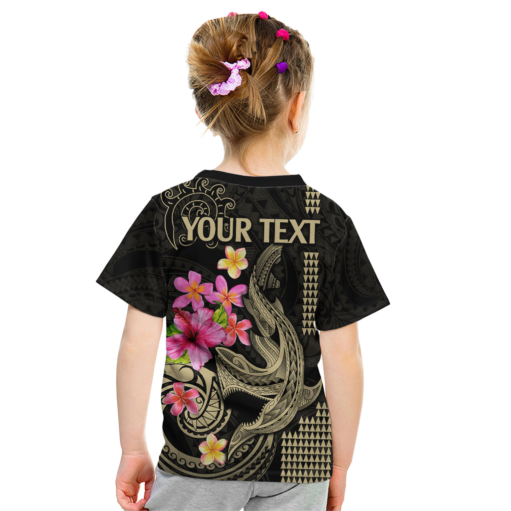 Custom Polynesian Kid T Shirt Hawaiian Warriors with Tribal Shark Tattoos - Nude LT9 - Polynesian Pride