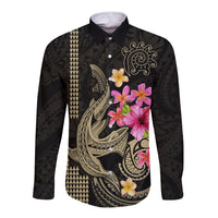 Custom Polynesian Long Sleeve Button Shirt Hawaiian Warriors with Tribal Shark Tattoos - Nude LT9 Unisex Nude - Polynesian Pride
