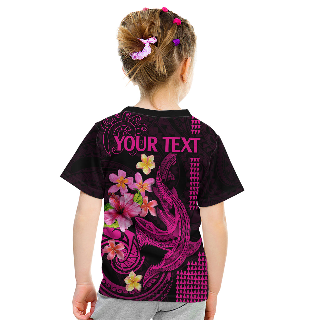 Custom Polynesian Kid T Shirt Hawaiian Warriors with Tribal Shark Tattoos - Pink LT9 - Polynesian Pride