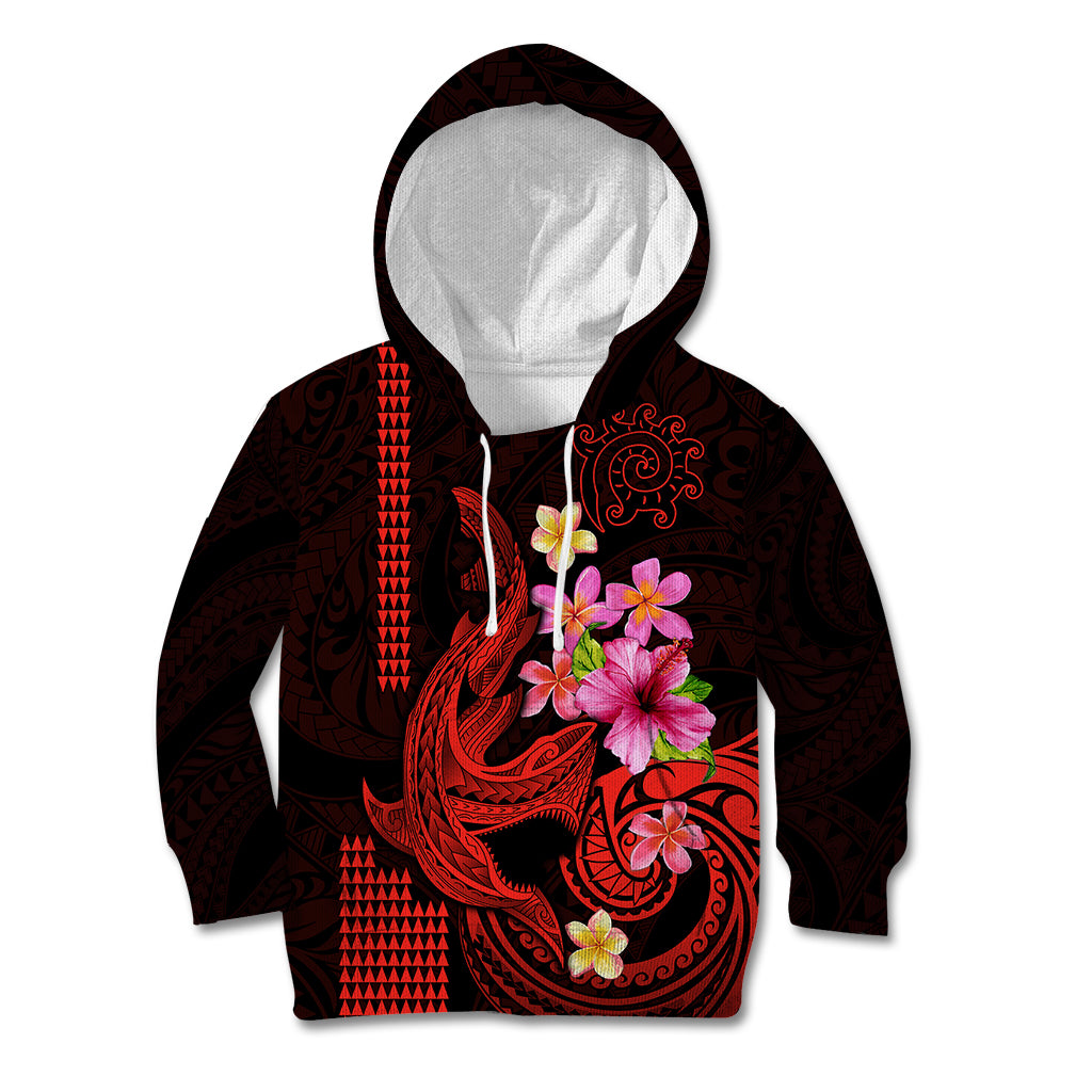 Custom Polynesian Kid Hoodie Hawaiian Warriors with Tribal Shark Tattoos - Red LT9 Red - Polynesian Pride