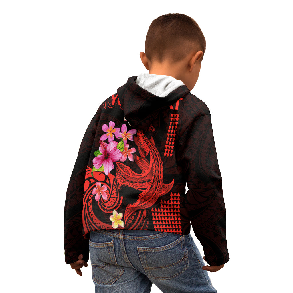 Custom Polynesian Kid Hoodie Hawaiian Warriors with Tribal Shark Tattoos - Red LT9 - Polynesian Pride