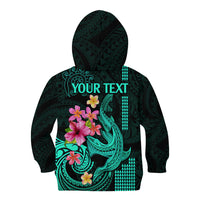 Custom Polynesian Kid Hoodie Hawaiian Warriors with Tribal Shark Tattoos - Turquoise LT9 - Polynesian Pride