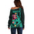 Custom Polynesian Off Shoulder Sweater Hawaiian Warriors with Tribal Shark Tattoos - Turquoise LT9 - Polynesian Pride