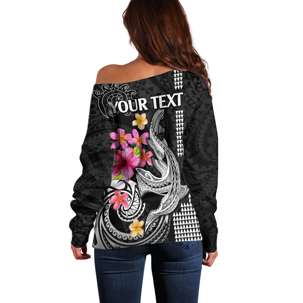 Custom Polynesian Off Shoulder Sweater Hawaiian Warriors with Tribal Shark Tattoos - White LT9 - Polynesian Pride