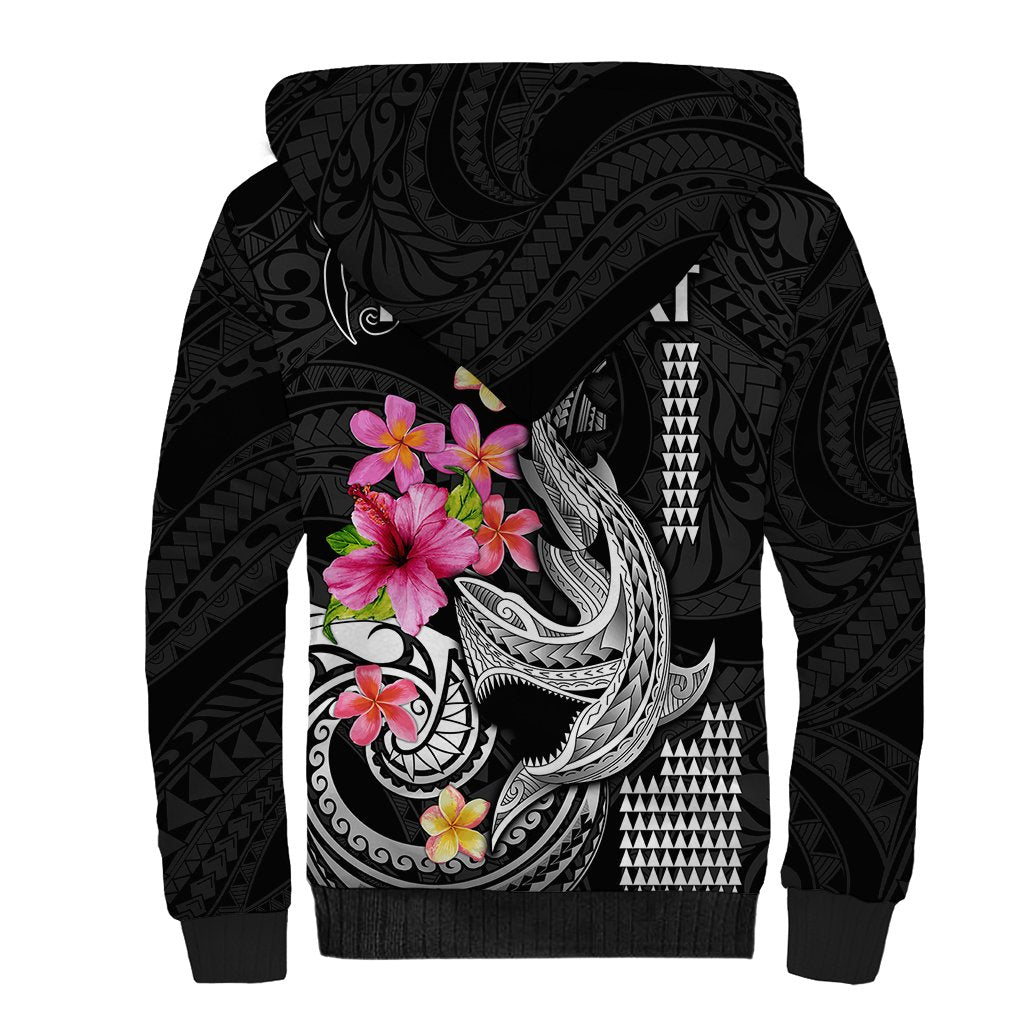 Custom Polynesian Sherpa Hoodie Hawaiian Warriors with Tribal Shark Tattoos - White LT9 - Polynesian Pride