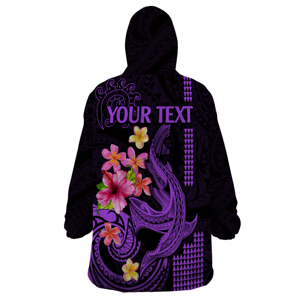 Custom Polynesian Wearable Blanket Hoodie Hawaiian Warriors with Tribal Shark Tattoos - Purple LT9 - Polynesian Pride