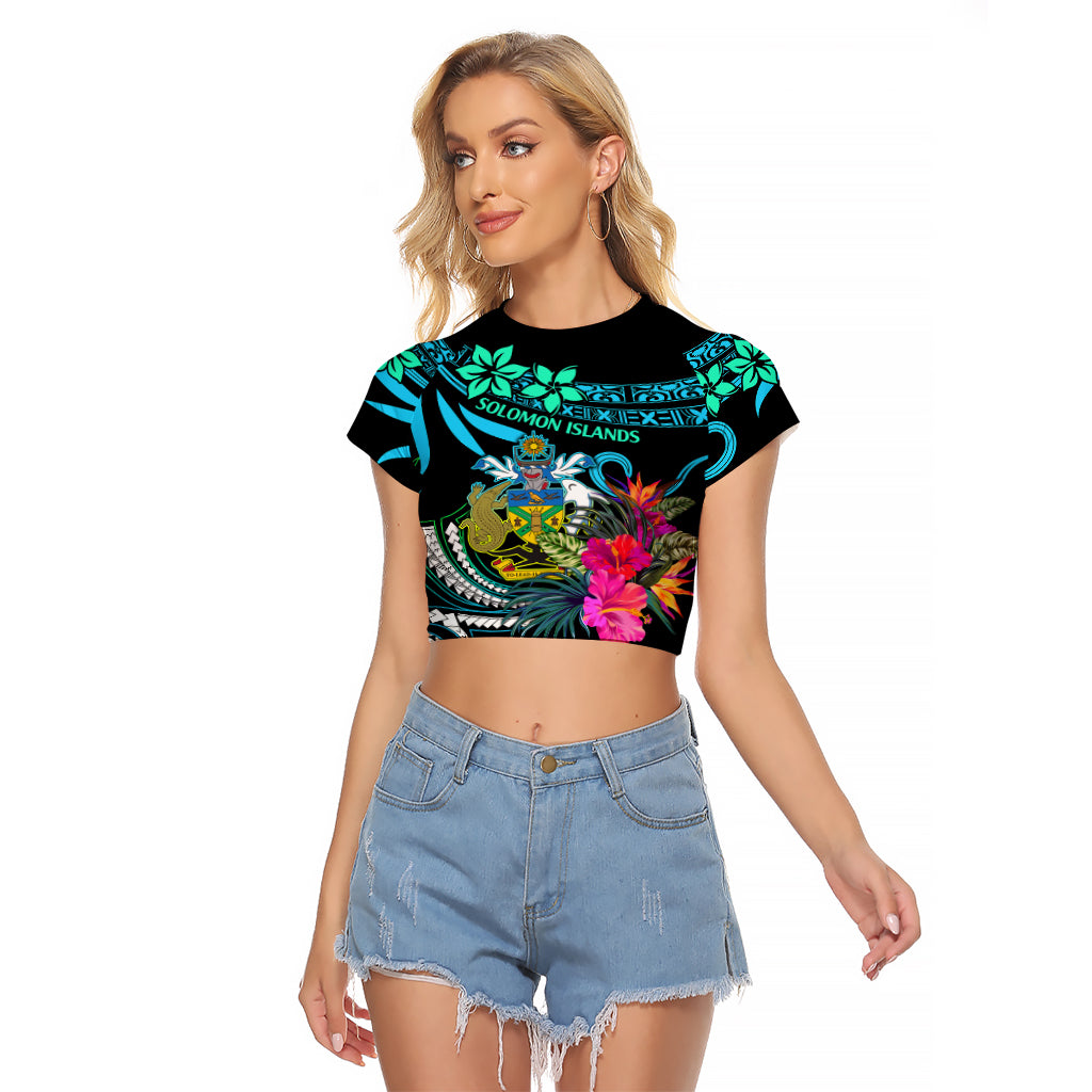 Solomon Islands Raglan Cropped T Shirt Happy Independence Day LT9 Female Blue - Polynesian Pride