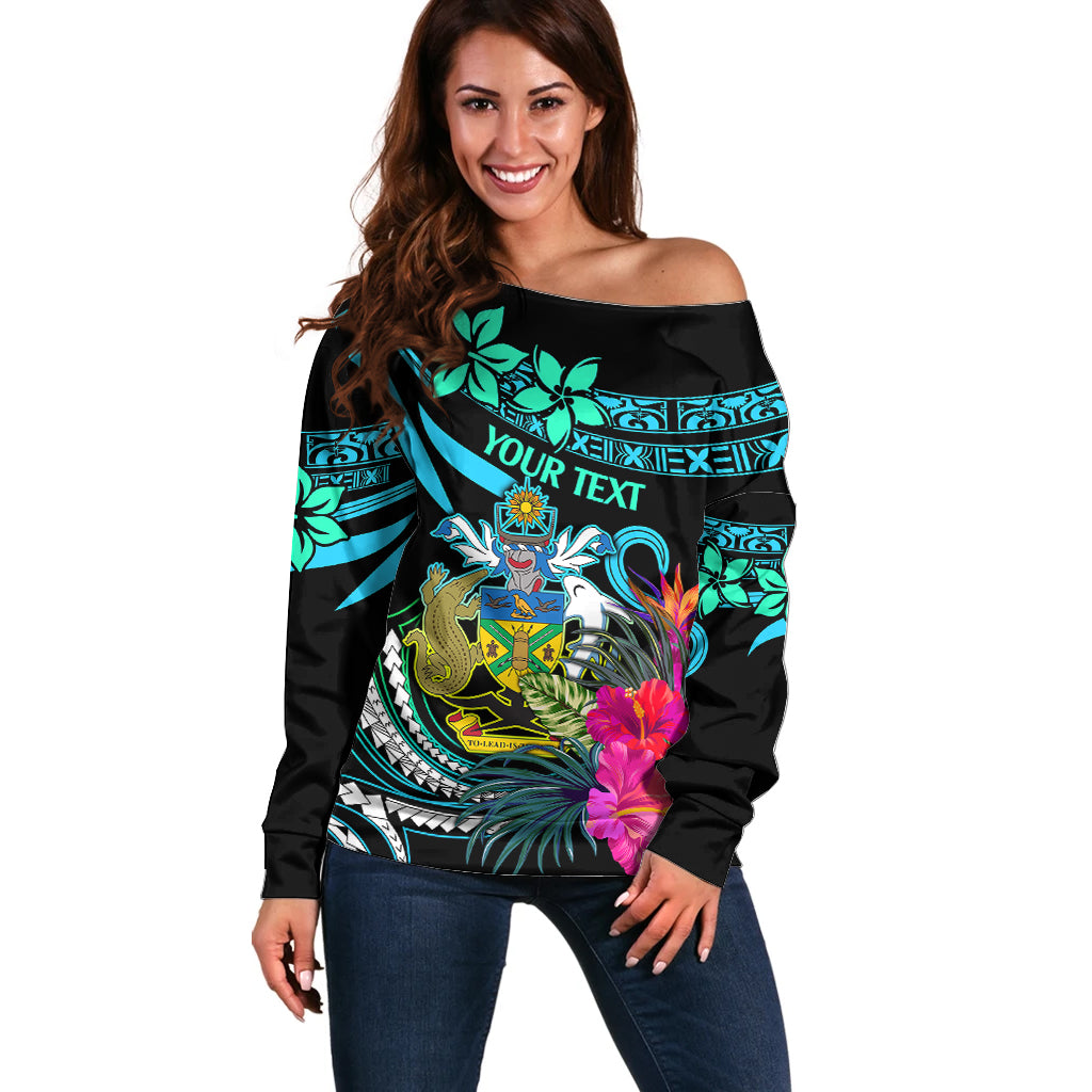 Custom Solomon Islands Off Shoulder Sweater Happy Independence Day LT9 Women Blue - Polynesian Pride