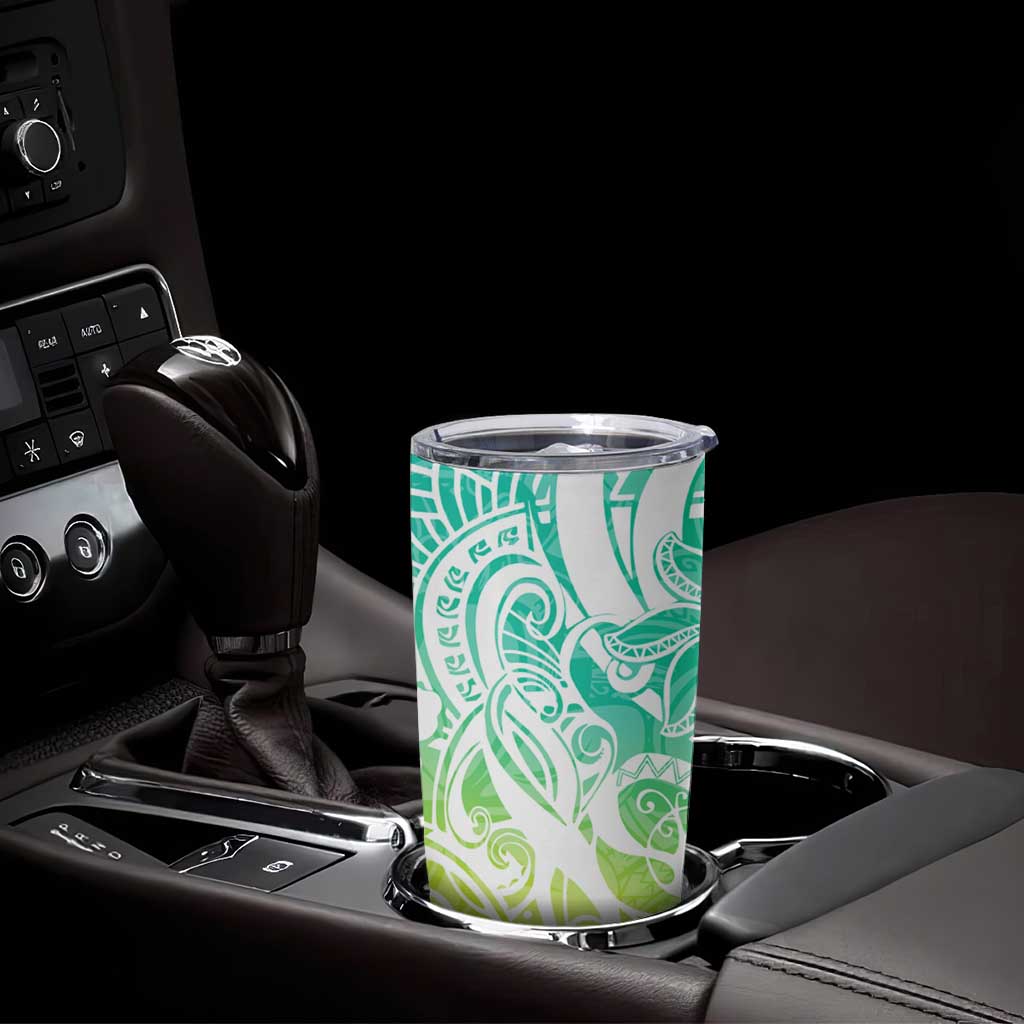 Polynesian Tribal Plumeria Tumbler Cup with Hawaii Kanaka Maoli Green Gradient Version