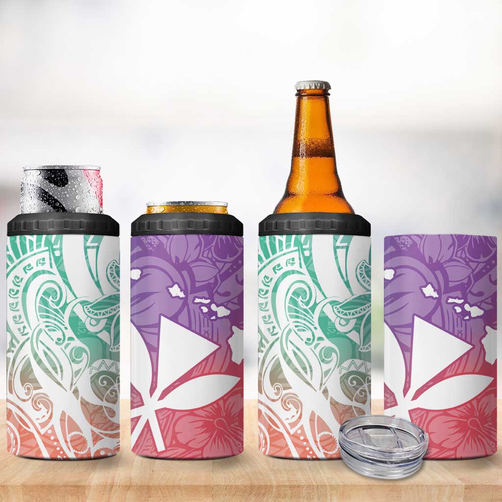 Polynesian Tribal Plumeria 4 in 1 Can Cooler Tumbler with Hawaii Kanaka Maoli Bloom Version