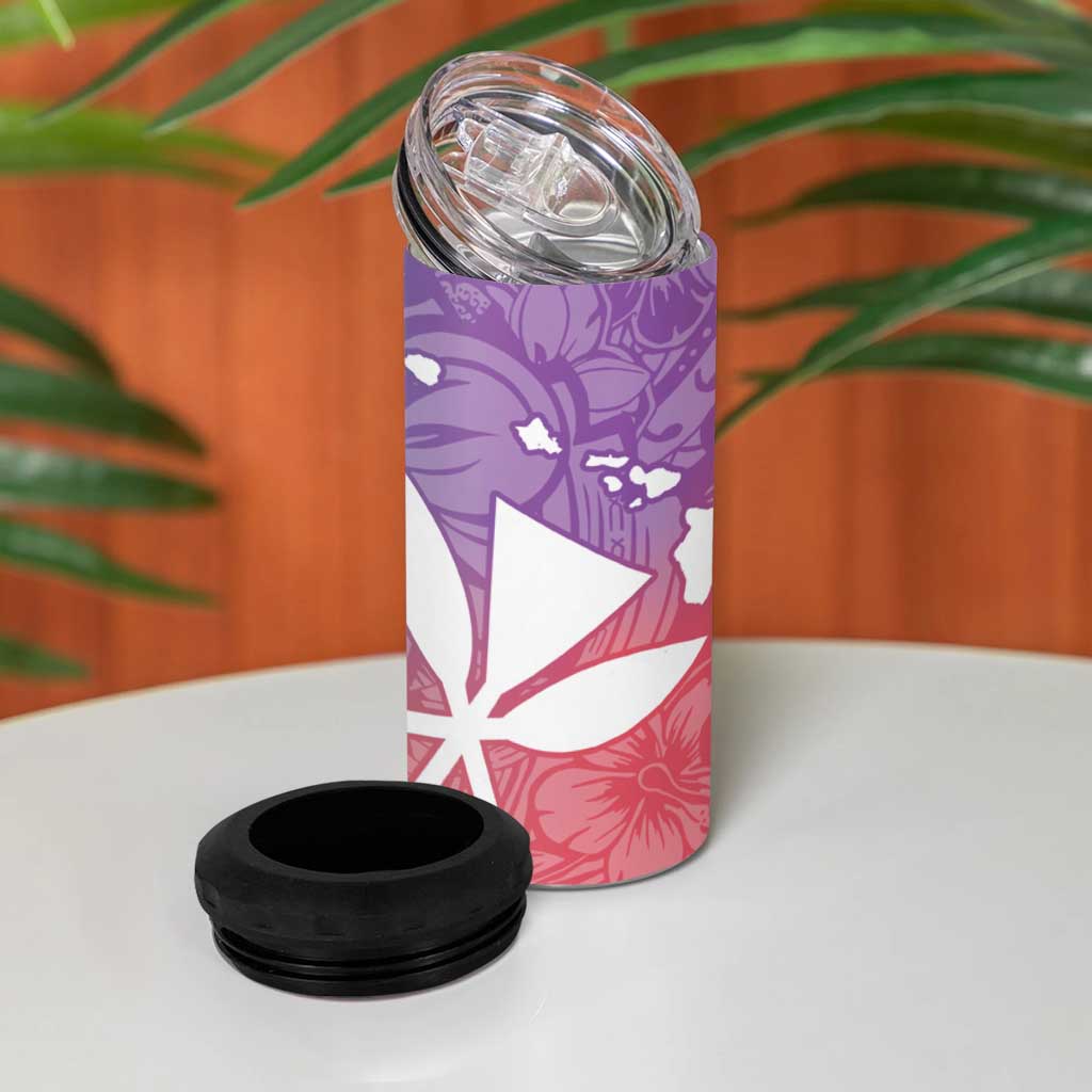 Polynesian Tribal Plumeria 4 in 1 Can Cooler Tumbler with Hawaii Kanaka Maoli Bloom Version