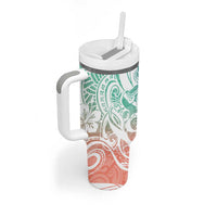 Polynesian Tribal Plumeria Tumbler With Handle with Hawaii Kanaka Maoli Bloom Version
