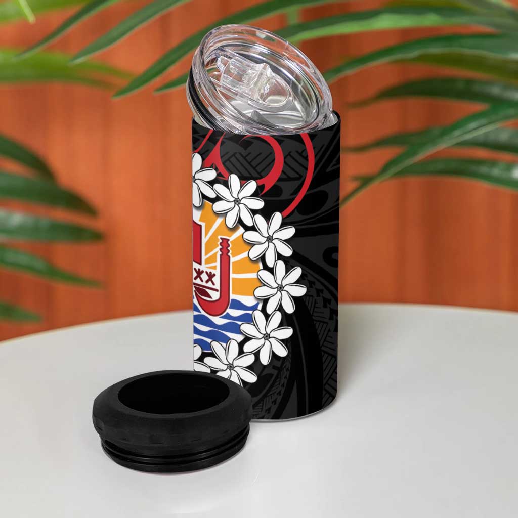 Tahitian Coat Of Arm and Tiare Flower 4 in 1 Can Cooler Tumbler Polynesian Tribal Tattoo LT9 - Polynesian Pride