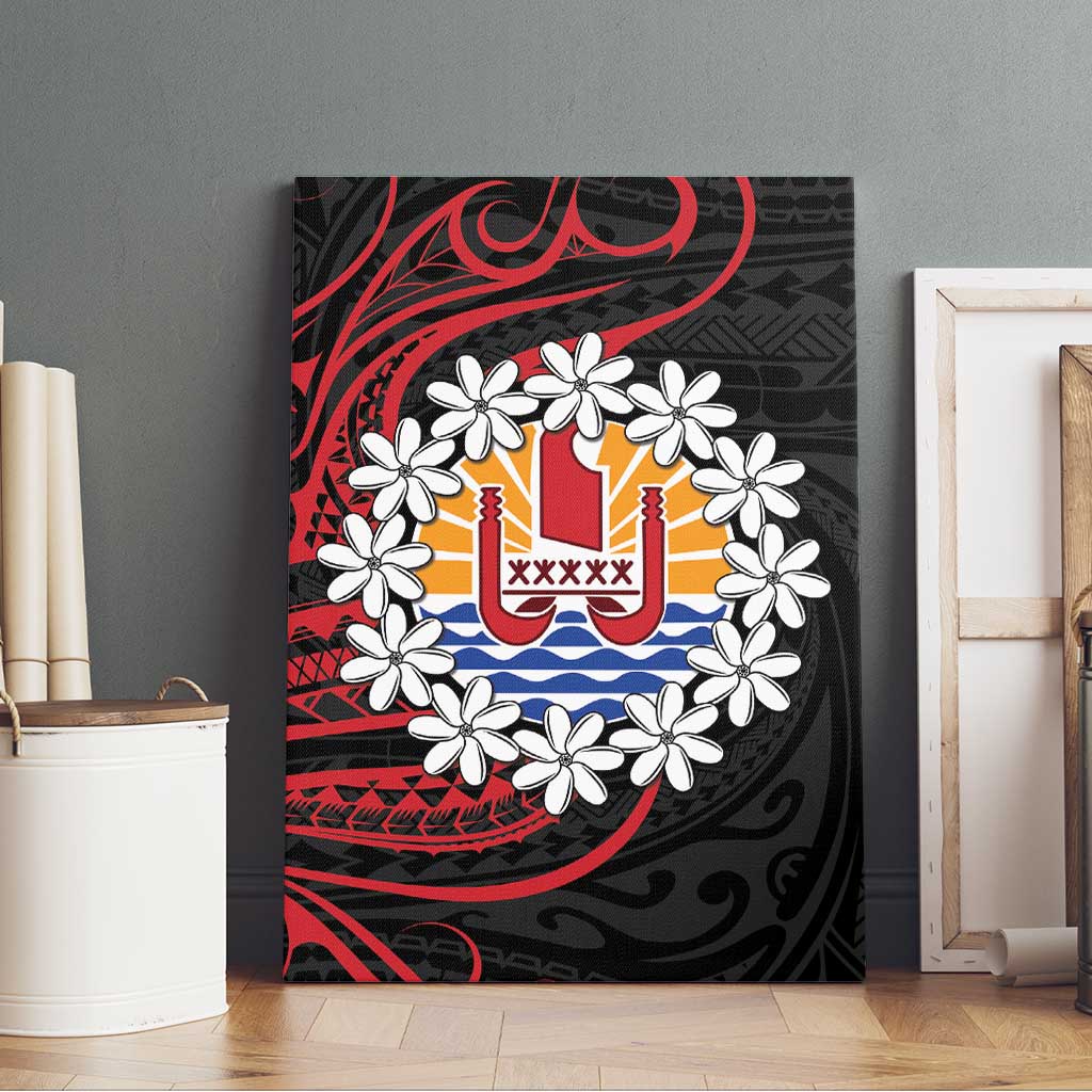 Tahitian Coat Of Arm and Tiare Flower Canvas Wall Art Polynesian Tribal Tattoo