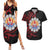 Tahitian Coat Of Arm and Tiare Flower Couples Matching Summer Maxi Dress and Hawaiian Shirt Polynesian Tribal Tattoo